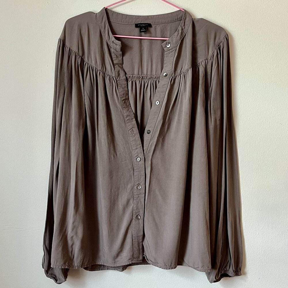 Ann Taylor Gray Button Down Blouse - image 1